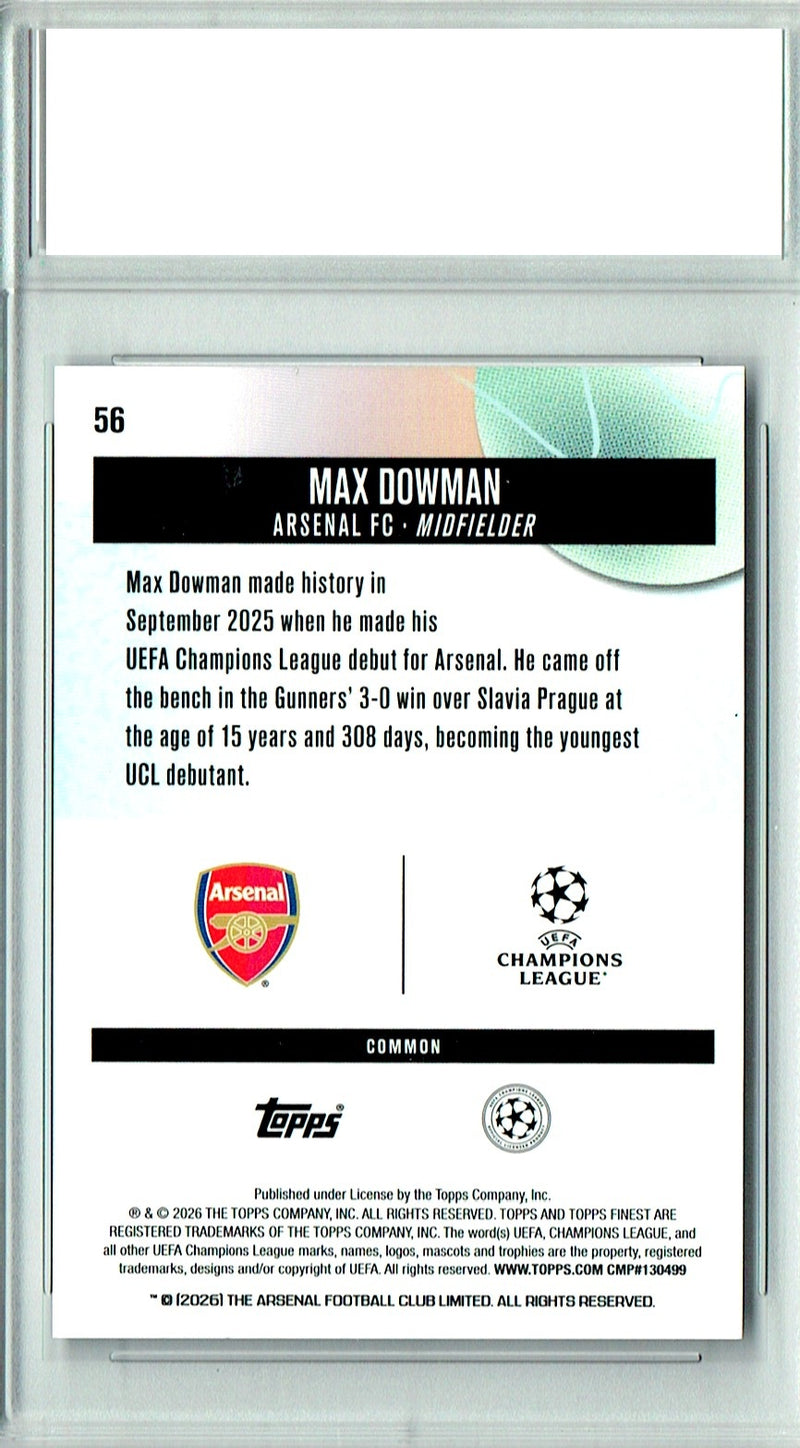Max Dowman Rookie Card 2025 Topps Finest #56, PGI 10, Arsenal