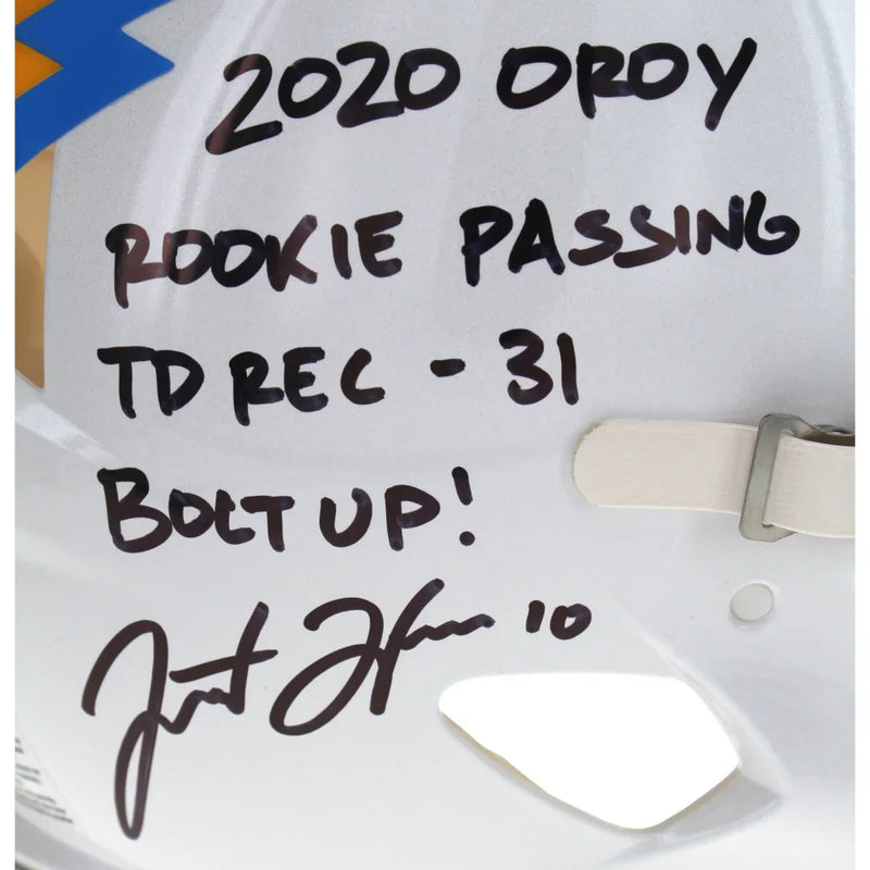 Justin Herbert Autographed  LA Chargers Inscribed ROY F/S Authentic Helmet Fanatics Signed