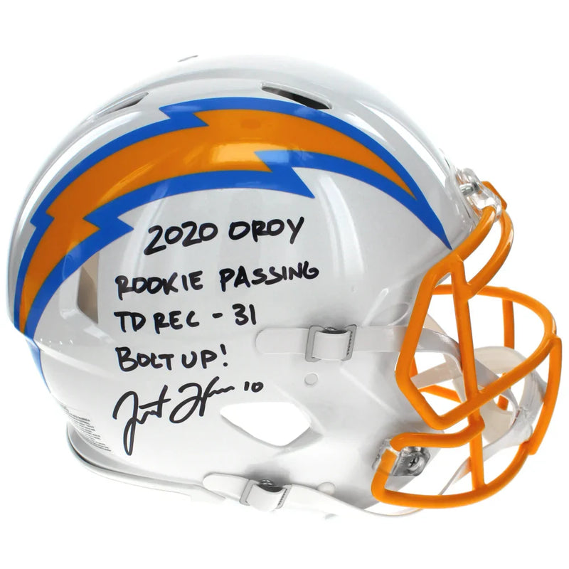Justin Herbert Autographed  LA Chargers Inscribed ROY F/S Authentic Helmet Fanatics Signed