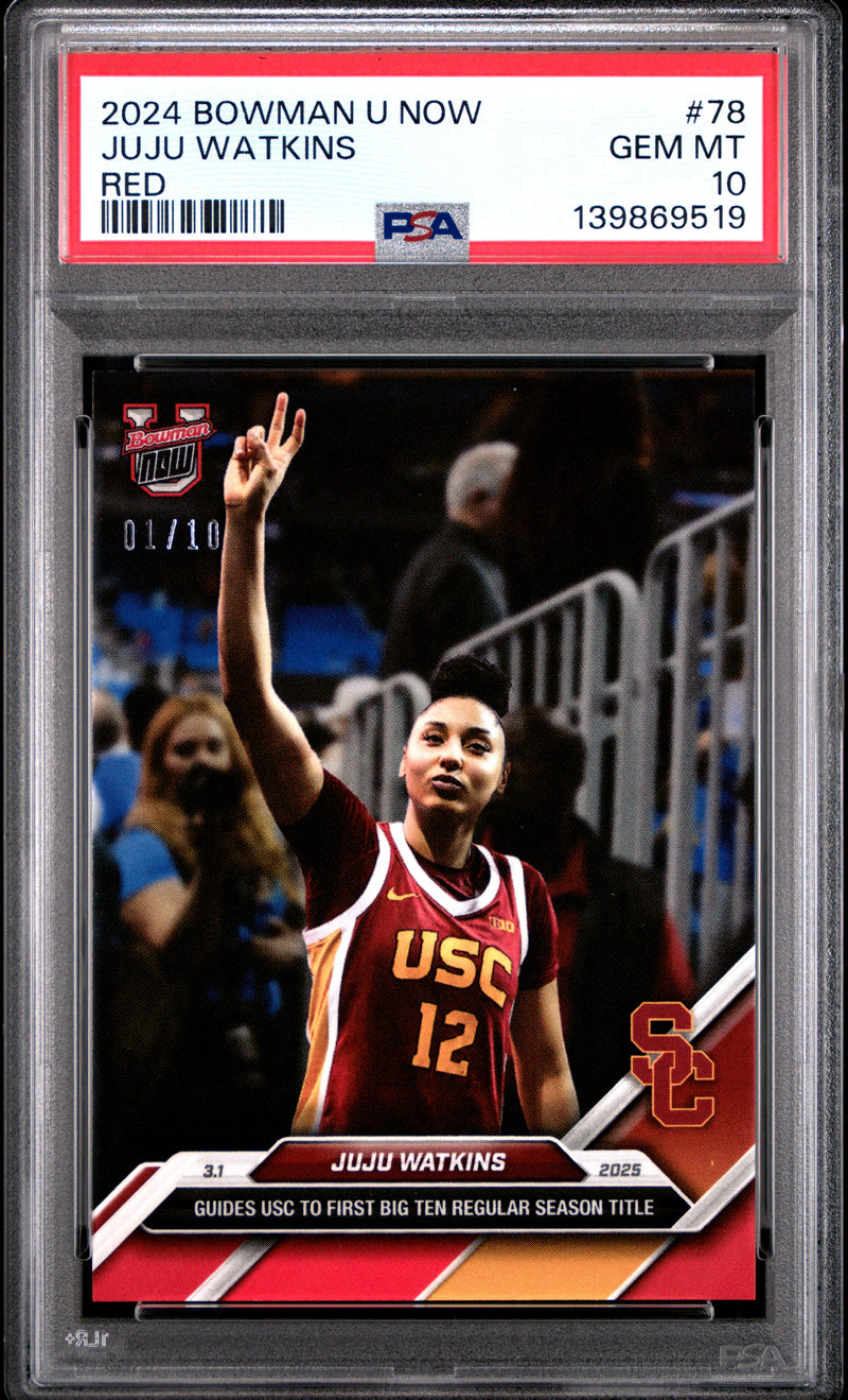 PSA 10 JuJu Watkins 2024 Bowman University Now #78 Red The #1 of 10 Rookie Card USC