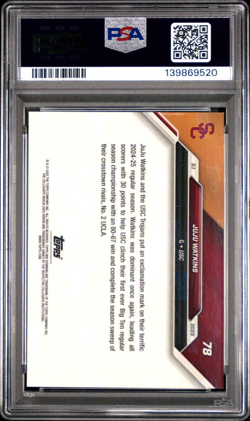 PSA 9 JuJu Watkins 2024 Bowman University Now #78 Purple #24/25 Rookie Card USC