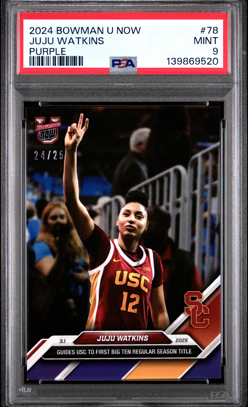 PSA 9 JuJu Watkins 2024 Bowman University Now #78 Purple #24/25 Rookie Card USC