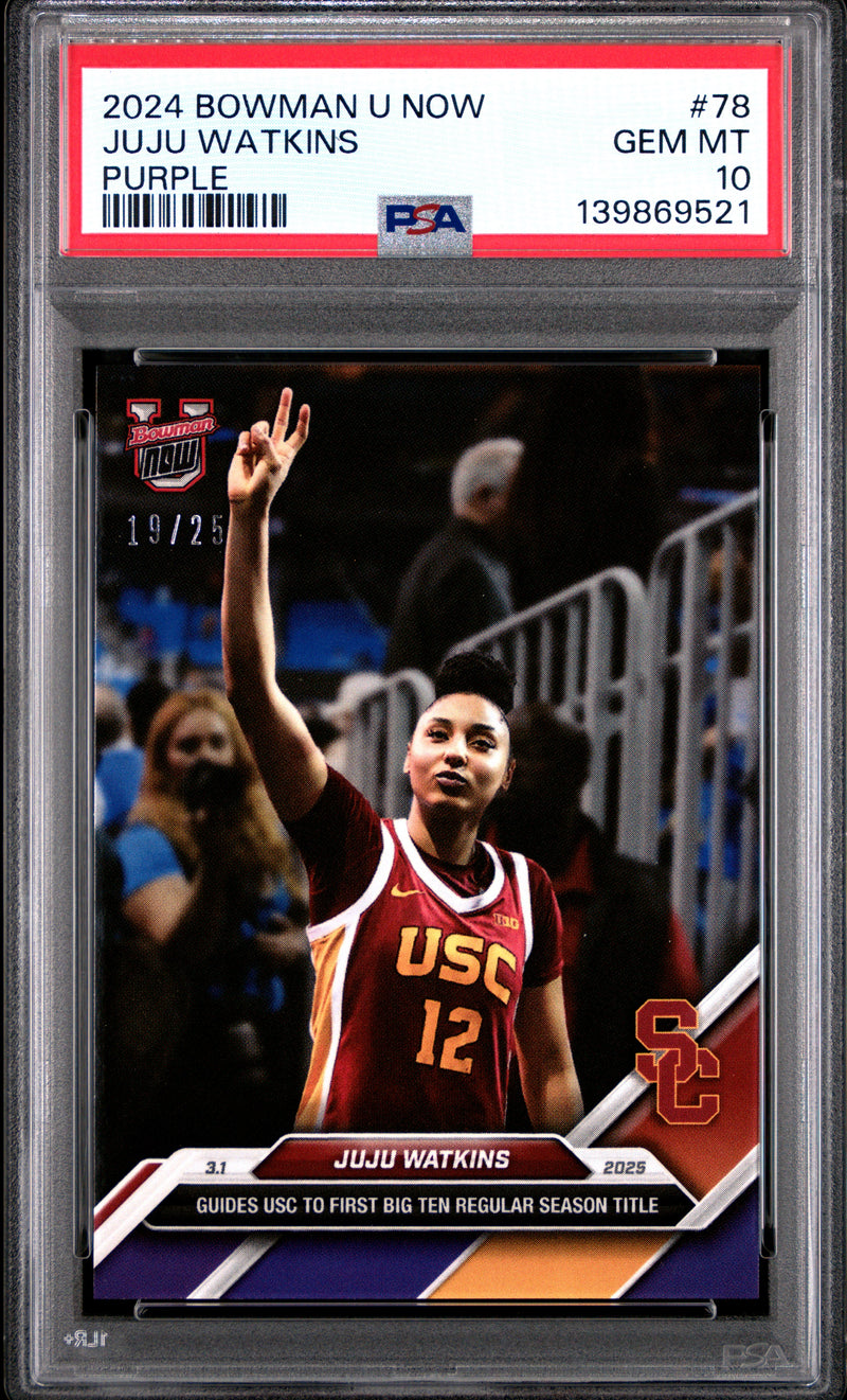 PSA 10 JuJu Watkins 2024 Bowman University Now #78 Purple #19/25 Rookie Card USC