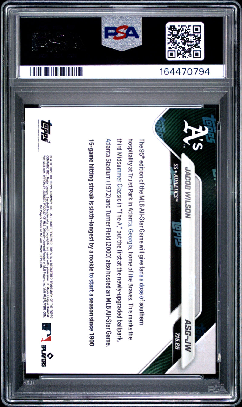 Jacob Wilson Rookie Card 2025 Topps Now #ASG-JW Platinum Member, PSA 10, Oakland Athletics Baseball