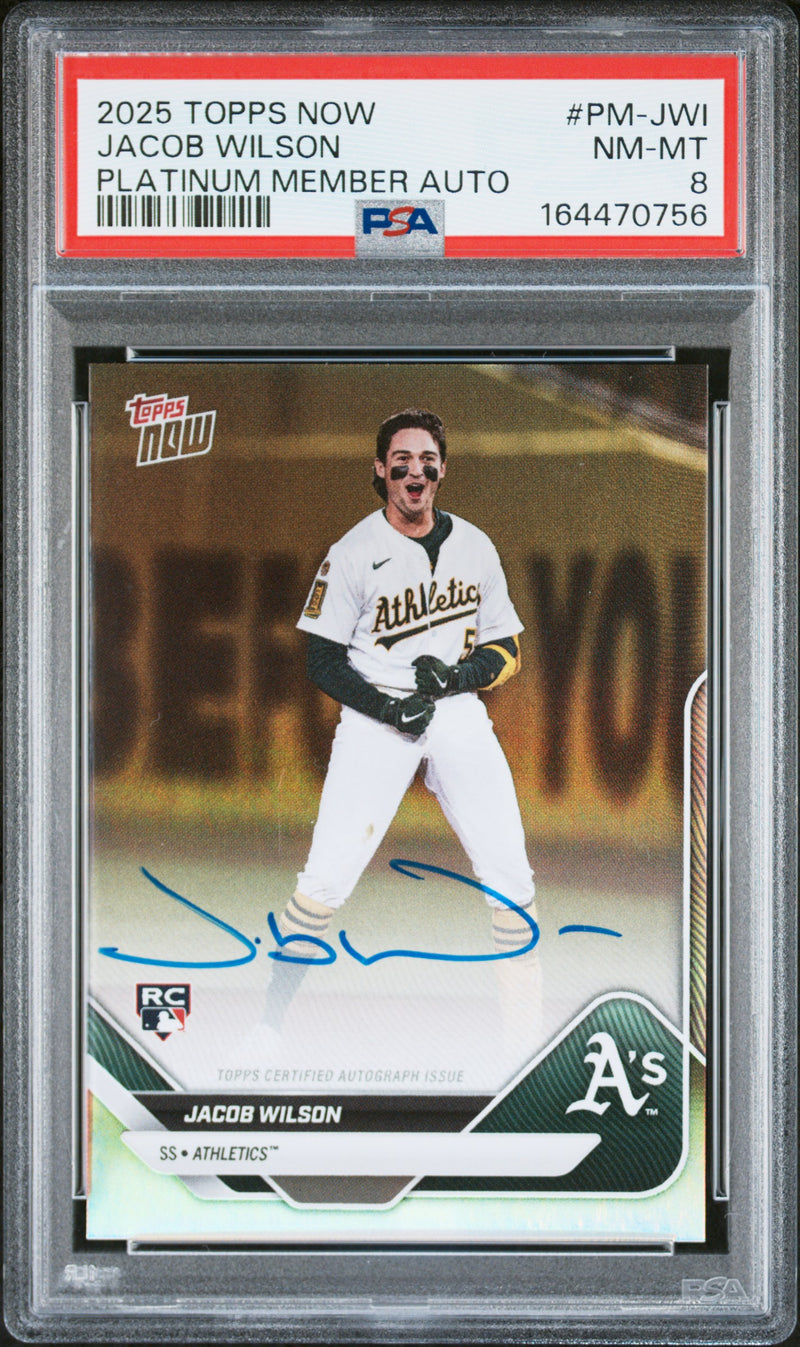 Jacob Wilson Rookie Card 2025 Topps Now #PM-JWI Platinum Member Auto, PSA 8, Oakland Athletics Baseball