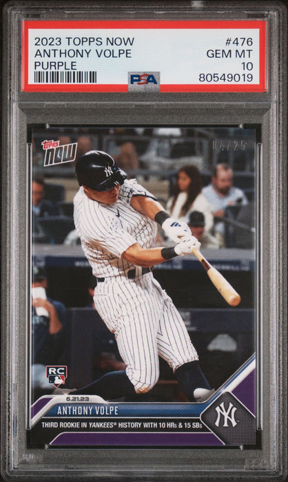 PSA 10 GEM-MT Anthony Volpe 2023 Topps Now #476 Purple SP #4/25 Rookie Card
