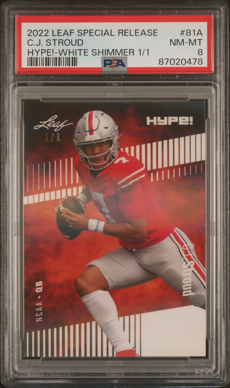 PSA 8 C.J. Stroud 2022 Leaf HYPE #81A White Shimmer 1/1 Rookie Card Houston Texans