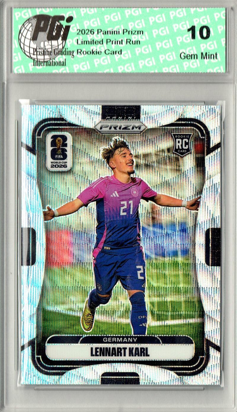 Lennart Karl Rookie Card 2026 Panini Prizm #58 Silver Wave, PGI 10, Germany Soccer