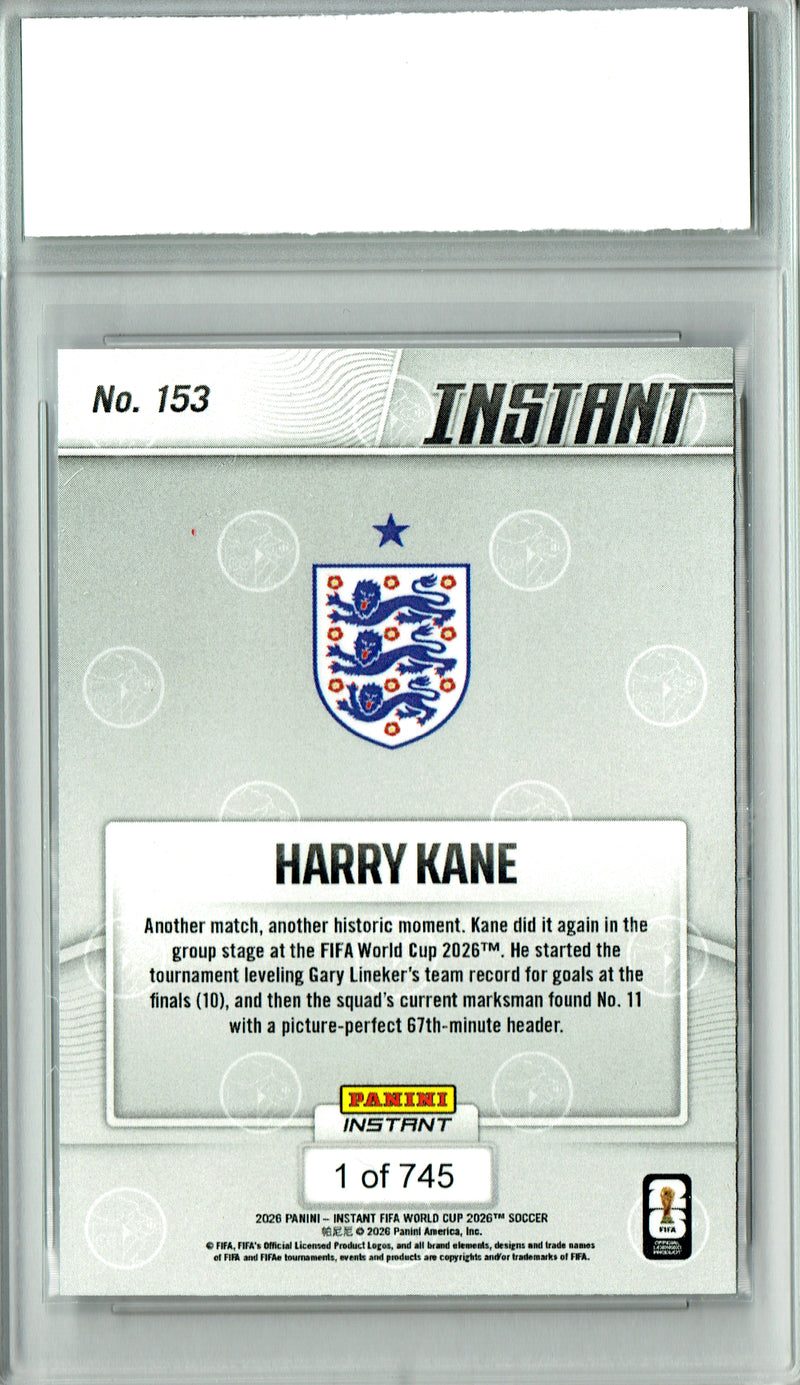 Harry Kane Trading Card 2026 Panini Instant #153 England Tops Group, PGI 10, England Soccer