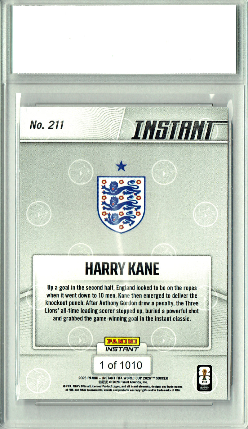 Harry Kane Trading Card 2026 Panini Instant #211 Captain Clutch Delivers, Certified Mint+ Condition, England FC Soccer