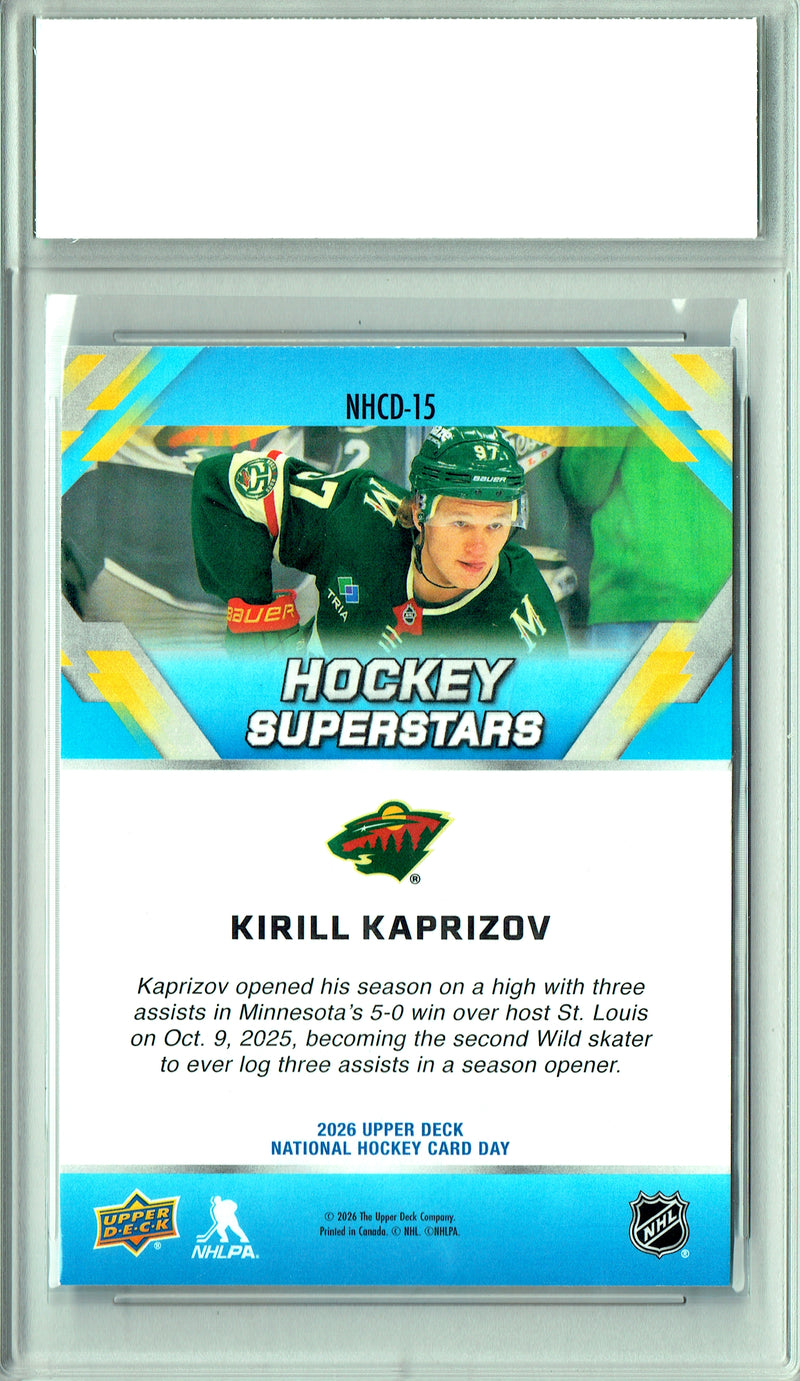Kirill Kaprizov Trading Card 2026 Upper Deck #NHCD-15 National Hockey Card Day, Certified Mint+ Condition, Minnesota Wild Hockey