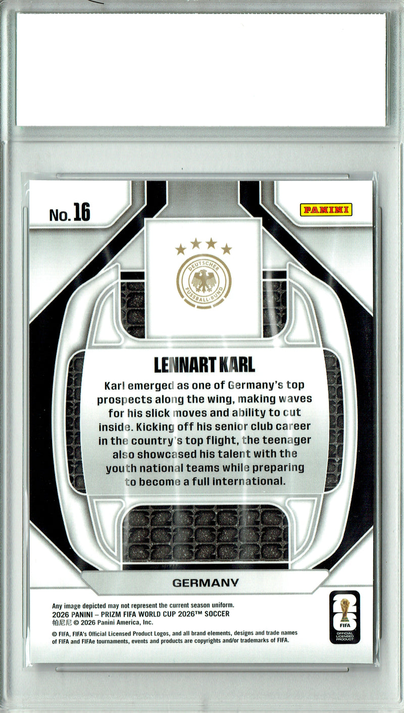 Lennart Karl Rookie Card 2026 Panini Prizm #16 New Era, PGI 10, Germany Soccer