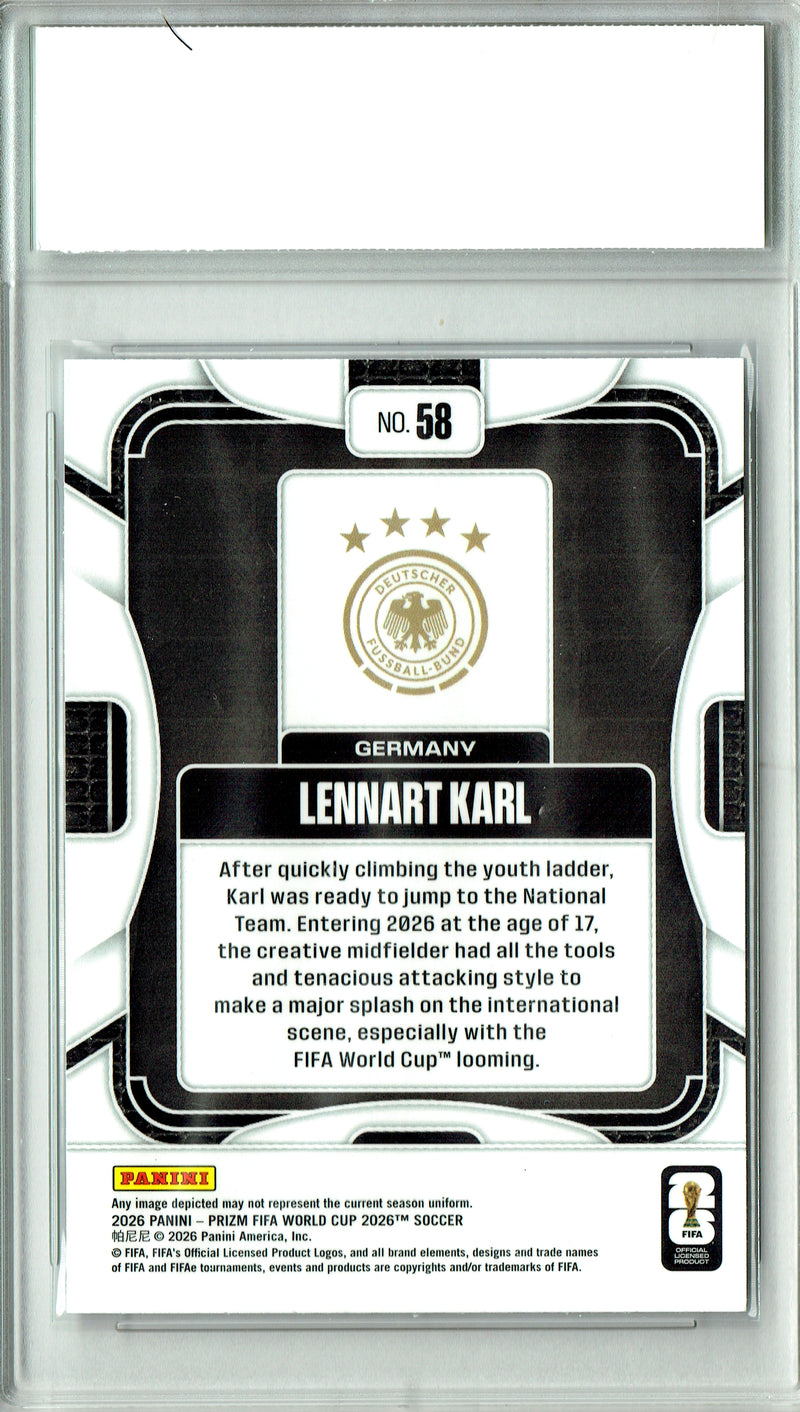 Lennart Karl Rookie Card 2026 Panini Prizm #58 Germany, PGI 10, Germany Soccer