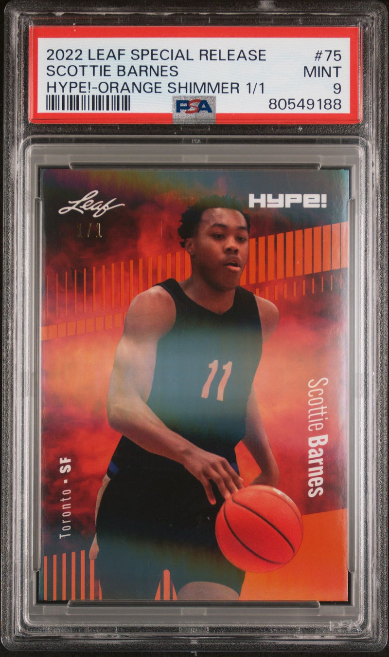Scottie Barnes PSA 9 2022 Leaf Hype! #75 Orange Shimmer 1/1 Rookie Card Toronto Raptors