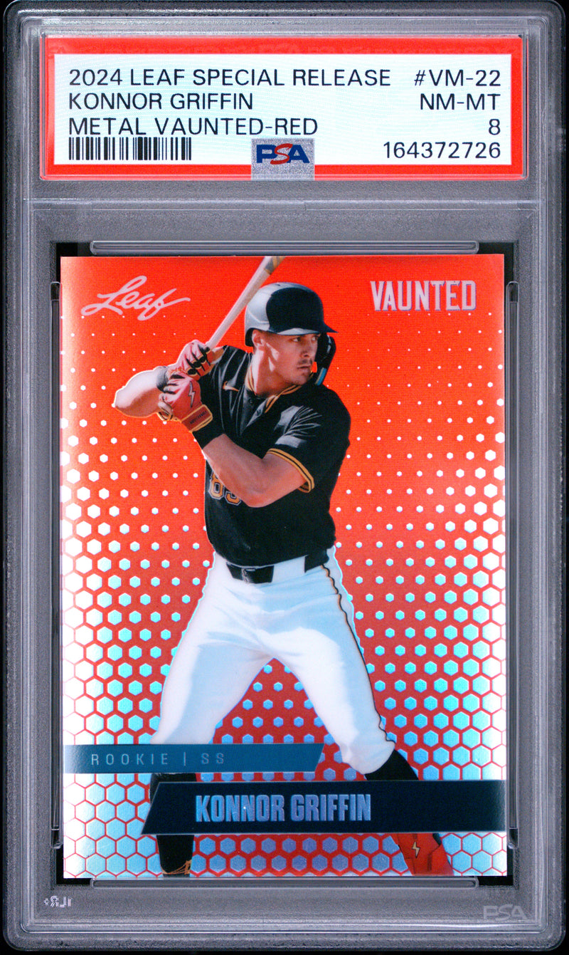 Konnor Griffin Rookie Card 2024 Leaf Vaunted Metal #VM-22 Red SP #2/2, PSA 8, Pittsburgh Baseball
