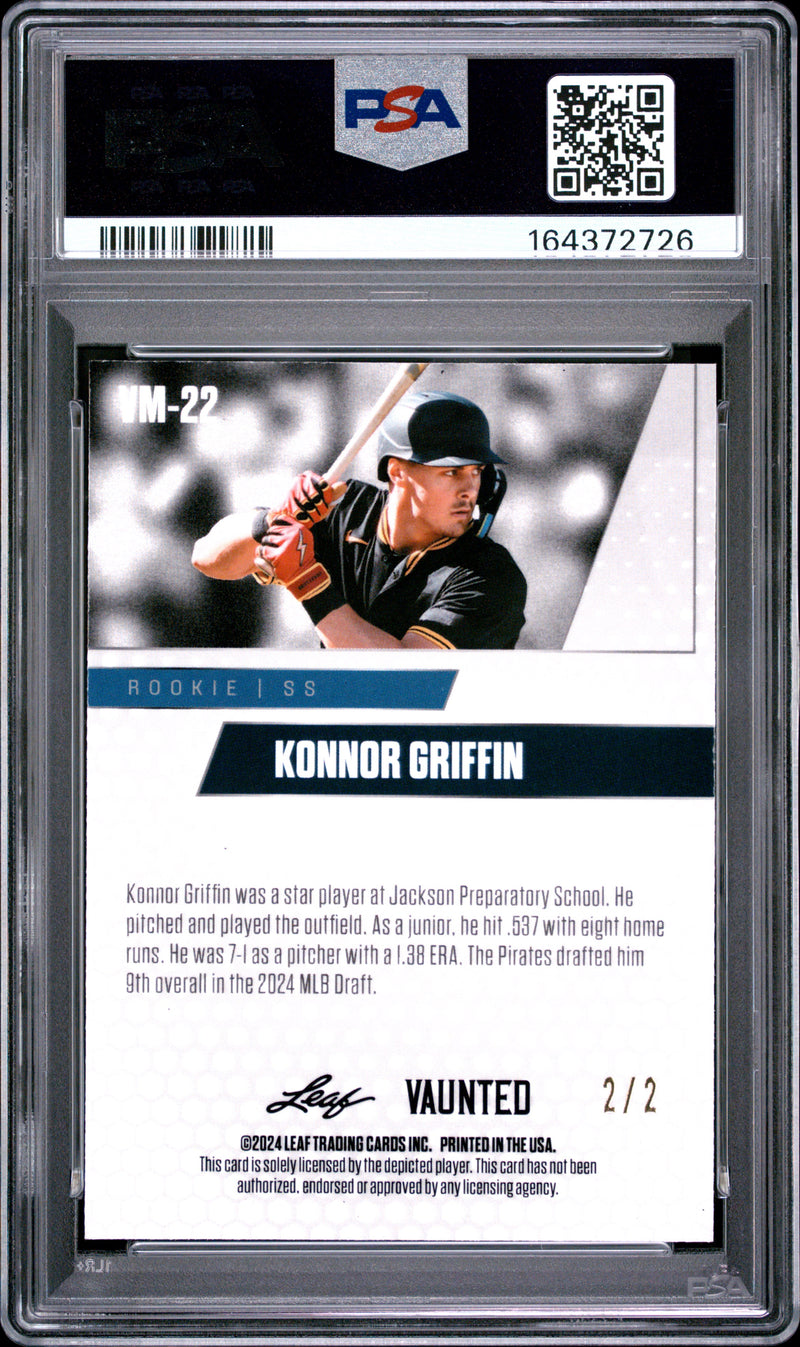 Konnor Griffin Rookie Card 2024 Leaf Vaunted Metal #VM-22 Red SP #2/2, PSA 8, Pittsburgh Baseball