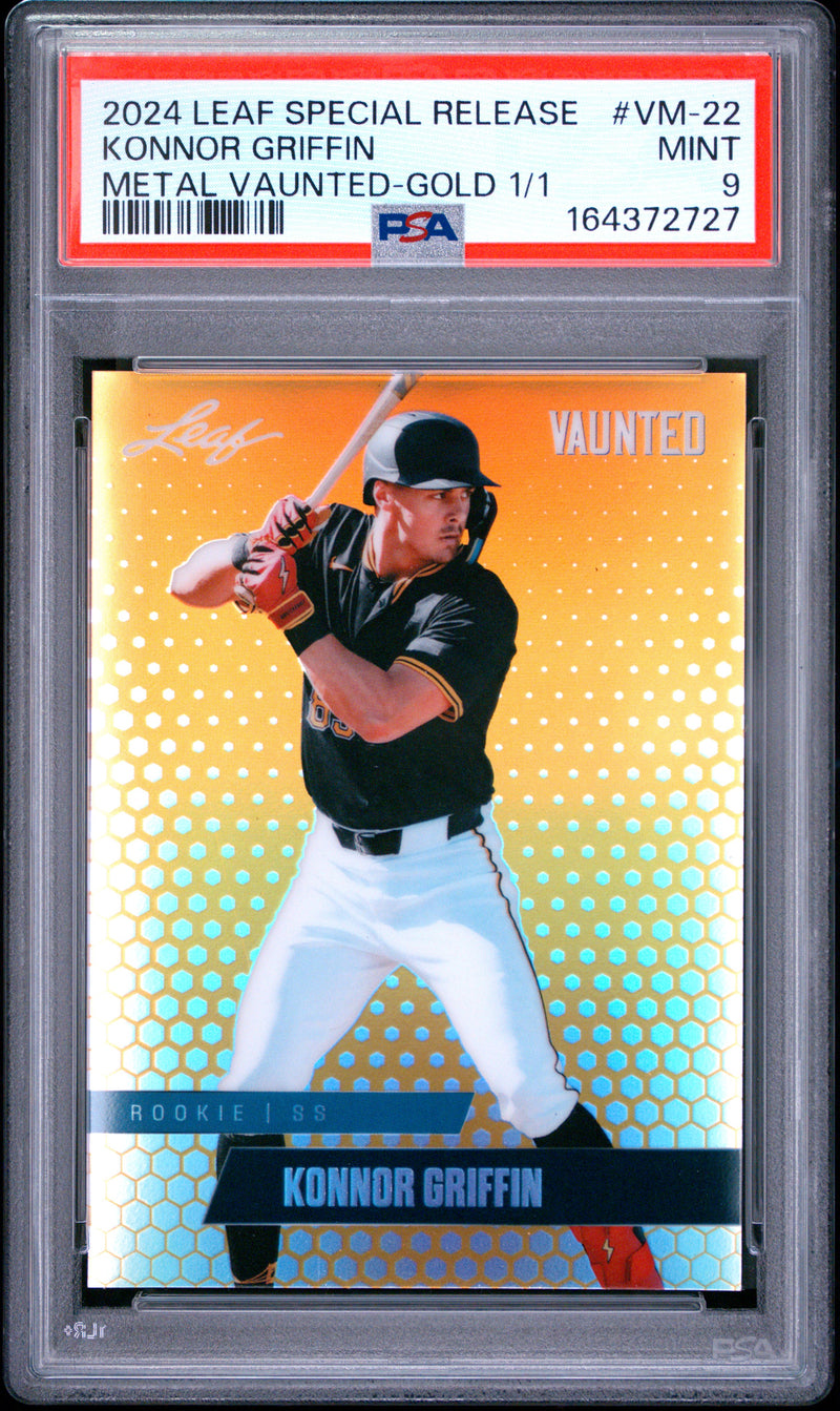 Konnor Griffin Rookie Card 2024 Leaf Vaunted Metal #VM-22 Gold 1/1, PSA 9, Pittsburgh Baseball
