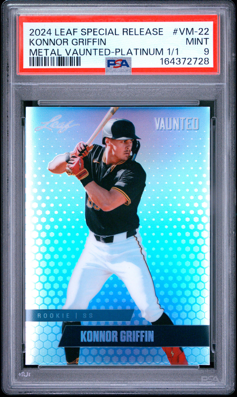 Konnor Griffin Rookie Card 2024 Leaf Vaunted Metal #VM-22 Platinum 1/1, PSA 9, Pittsburgh Baseball