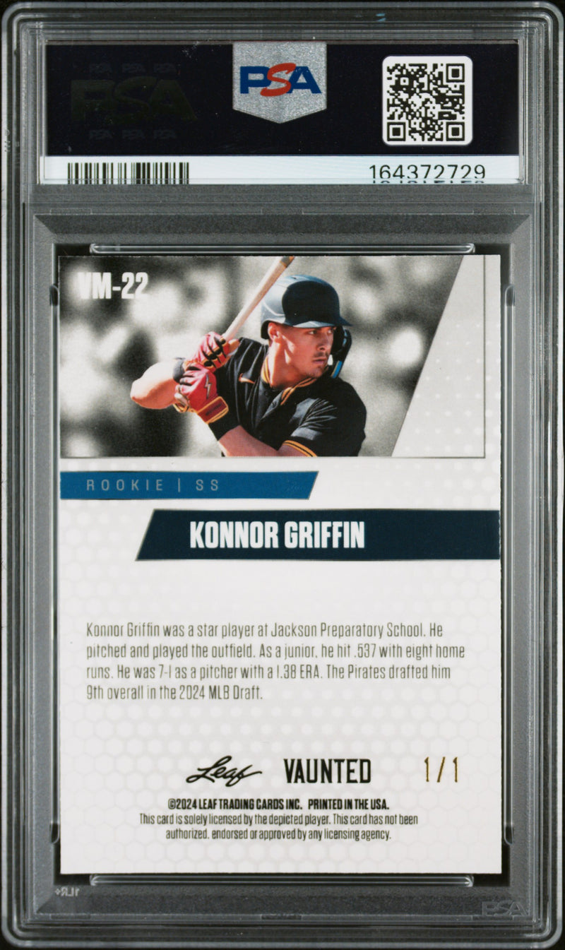 Konnor Griffin Rookie Card 2024 Leaf Vaunted Metal #VM-22 Burst 1/1, PSA 9, Pittsburgh Baseball