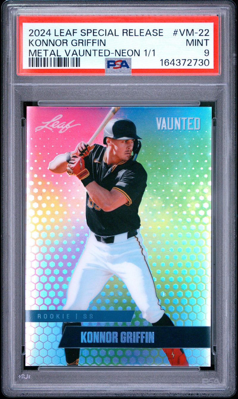 Konnor Griffin Rookie Card 2024 Leaf Vaunted Metal #VM-22 Neon 1/1, PSA 9, Pittsburgh Baseball