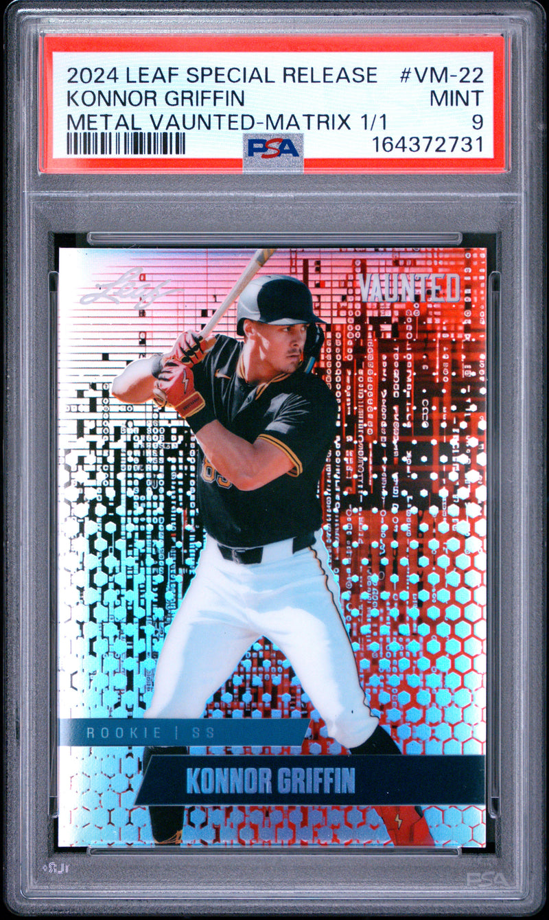 Konnor Griffin Rookie Card 2024 Leaf Vaunted Metal #VM-22 Matrix 1/1, PSA 9, Pittsburgh Baseball