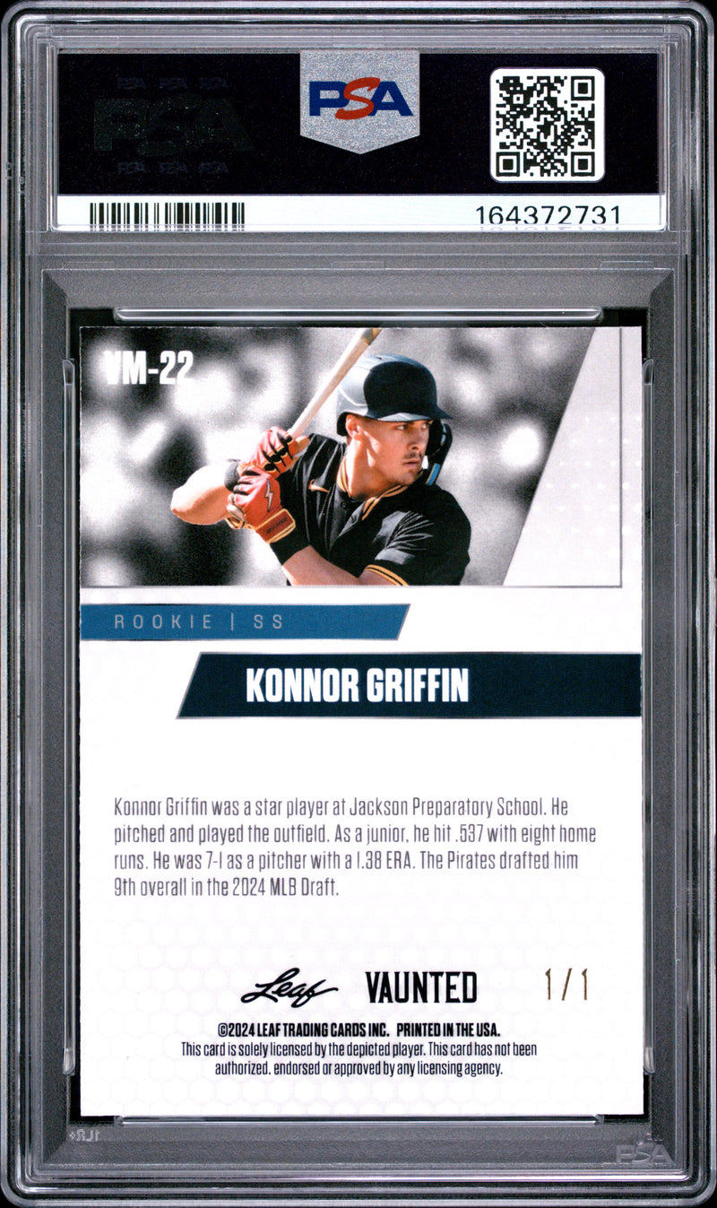 Konnor Griffin Rookie Card 2024 Leaf Vaunted Metal #VM-22 Matrix 1/1, PSA 9, Pittsburgh Baseball