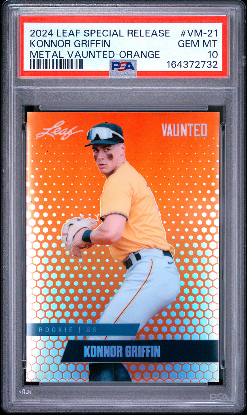 Konnor Griffin Rookie Card 2024 Leaf Vaunted Metal #VM-21 Orange The #1/3, PSA 10, Pittsburgh Baseball