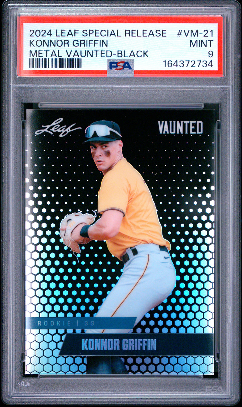 Konnor Griffin Rookie Card 2024 Leaf Vaunted Metal #VM-21 Black The #1 of 7, PSA 9, Pittsburgh Baseball