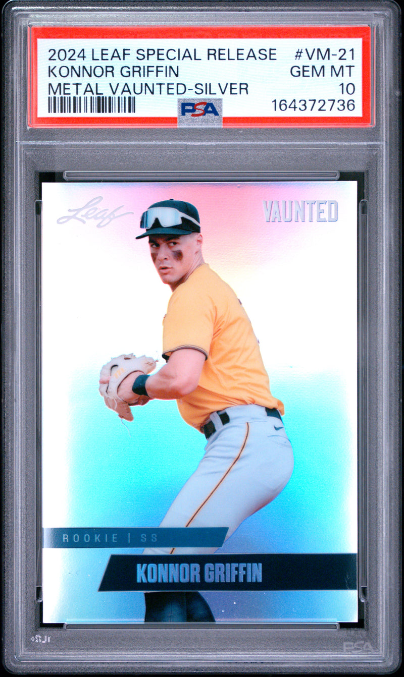 Konnor Griffin Rookie Card 2024 Leaf Vaunted Metal #VM-21 Silver The #1 of 25, PSA 10, Pittsburgh Baseball