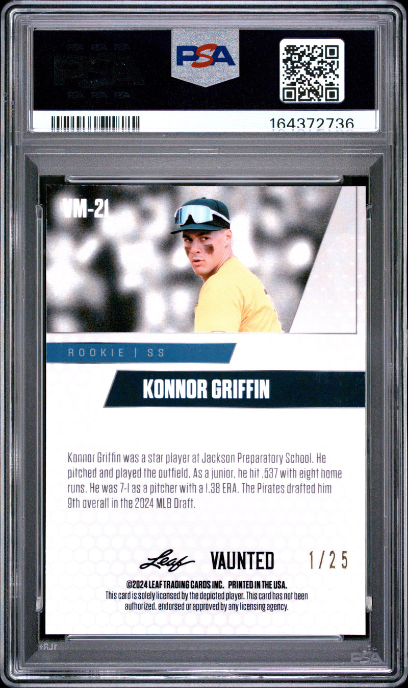Konnor Griffin Rookie Card 2024 Leaf Vaunted Metal #VM-21 Silver The #1 of 25, PSA 10, Pittsburgh Baseball