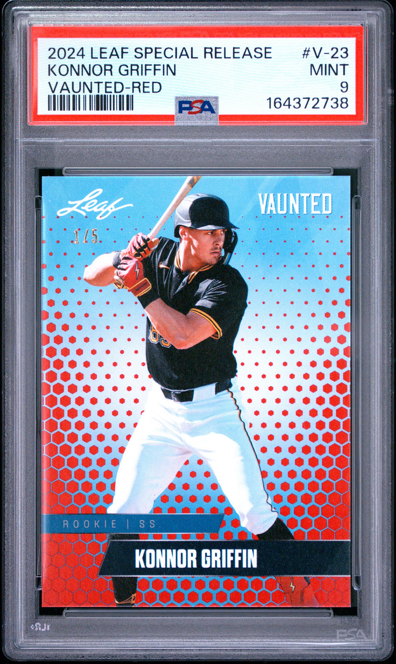 Konnor Griffin Rookie Card 2024 Leaf Vaunted #V-23 Red SP The #1 of 5, PSA 9, Pittsburgh Baseball