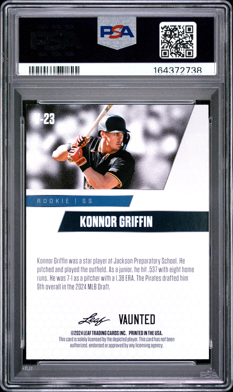 Konnor Griffin Rookie Card 2024 Leaf Vaunted #V-23 Red SP The #1 of 5, PSA 9, Pittsburgh Baseball