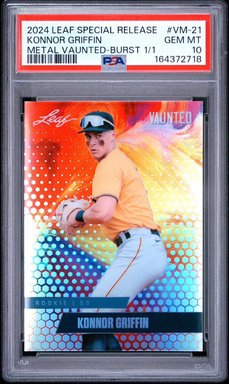 Konnor Griffin Rookie Card 2024 Leaf Vaunted Metal #VM-21 Burst 1/1, PSA 10, Pittsburgh Baseball