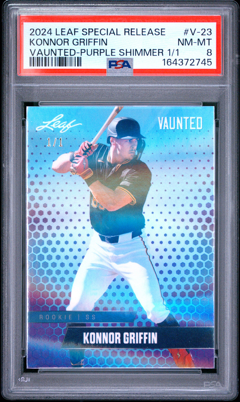 Konnor Griffin Rookie Card 2024 Leaf Vaunted #V-23 Purple Shimmer 1/1, PSA 8, Pittsburgh Baseball