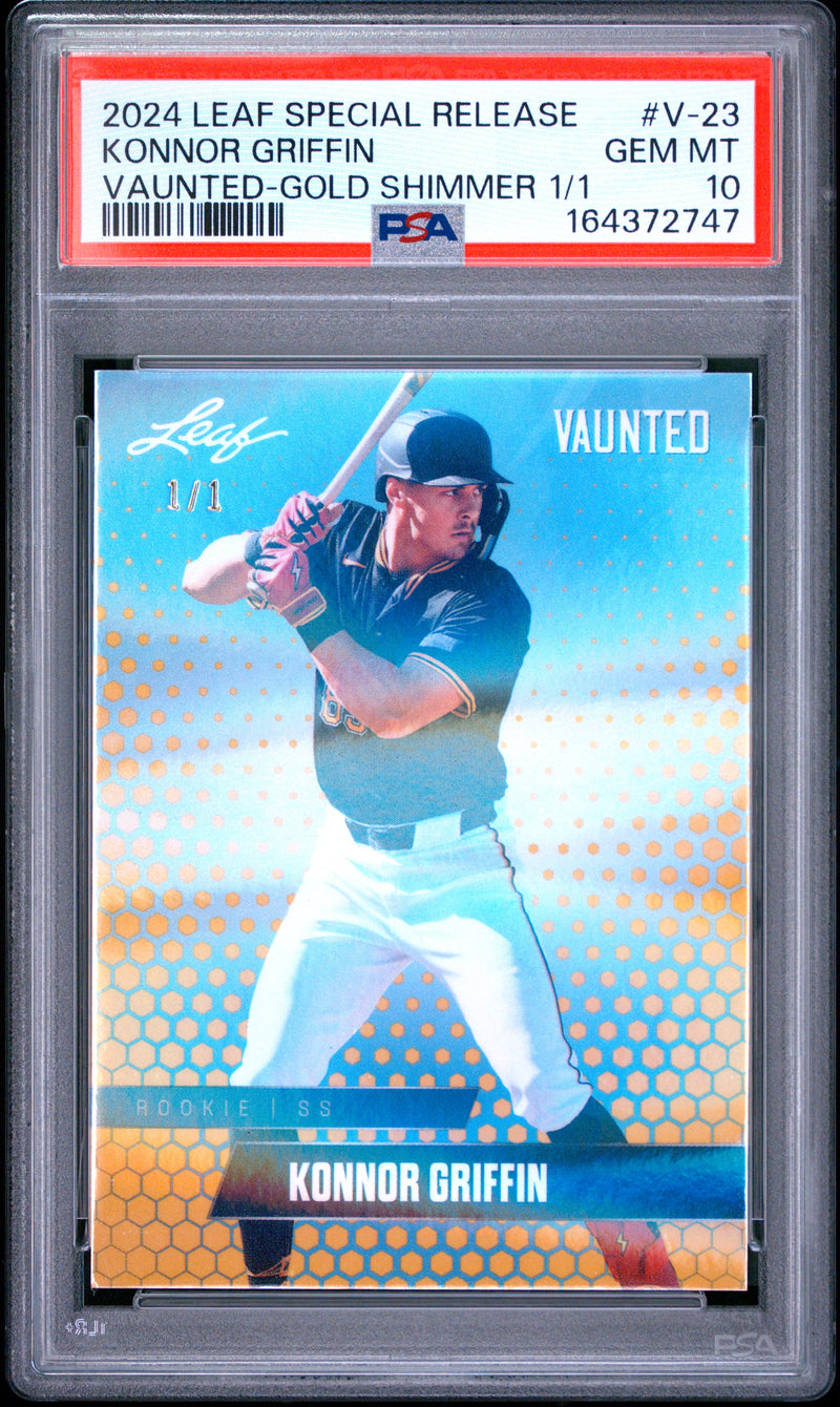 Konnor Griffin Rookie Card 2024 Leaf Vaunted #V-23 Gold Shimmer 1/1, PSA 10, Pittsburgh Baseball