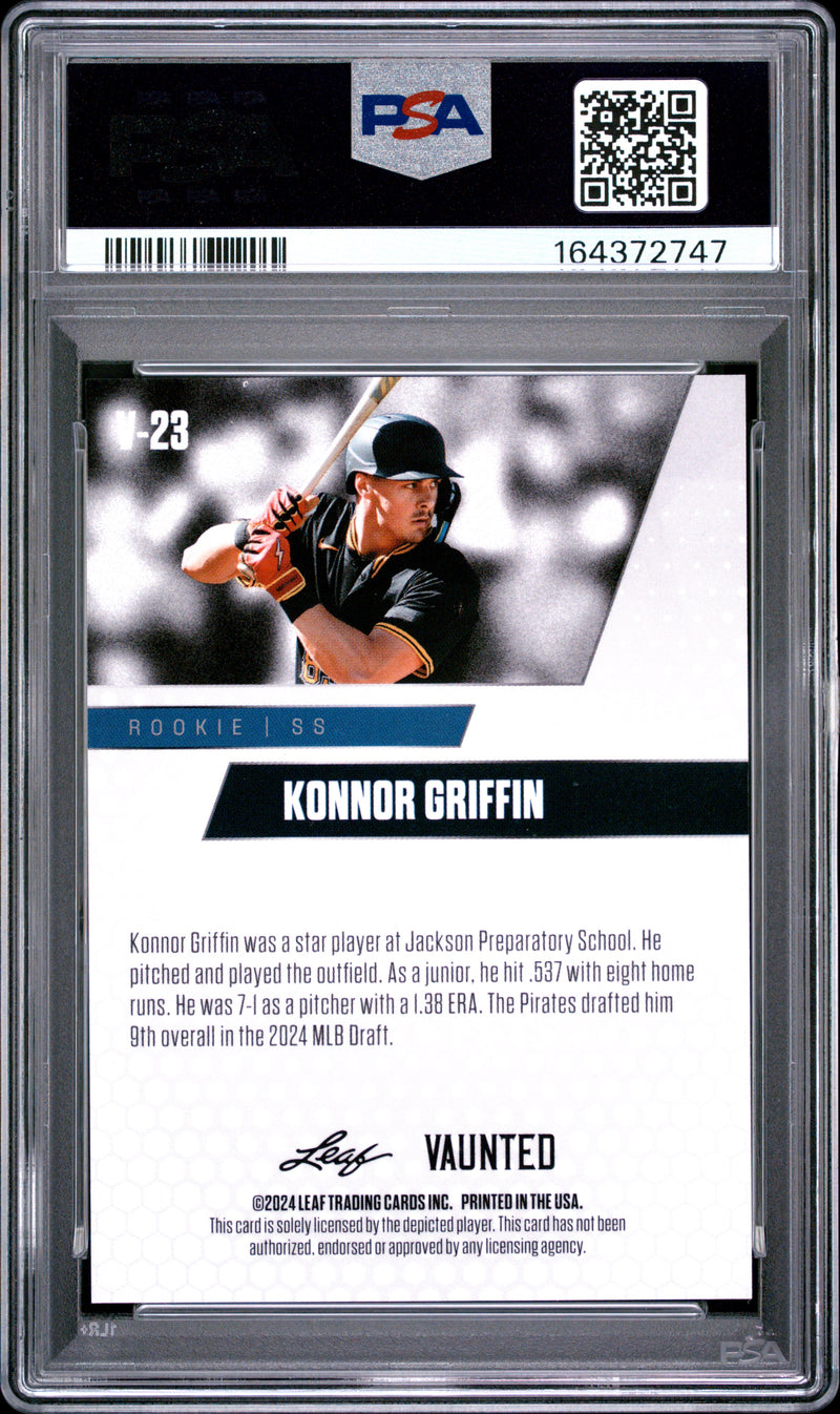 Konnor Griffin Rookie Card 2024 Leaf Vaunted #V-23 Gold Shimmer 1/1, PSA 10, Pittsburgh Baseball