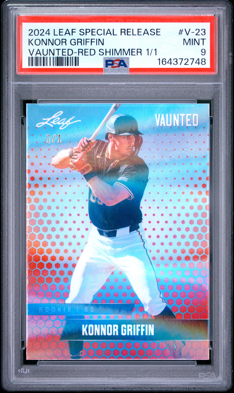 Konnor Griffin Rookie Card 2024 Leaf Vaunted #V-23 Red Shimmer 1/1, PSA 9, Pittsburgh Baseball