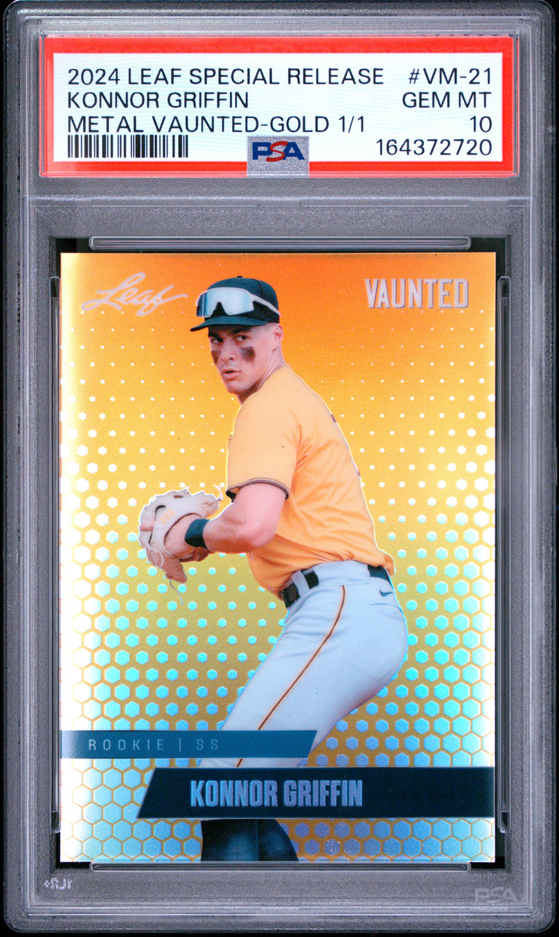 Konnor Griffin Rookie Card 2024 Leaf Vaunted Metal #VM-21 Gold 1/1, PSA 10, Pittsburgh Baseball