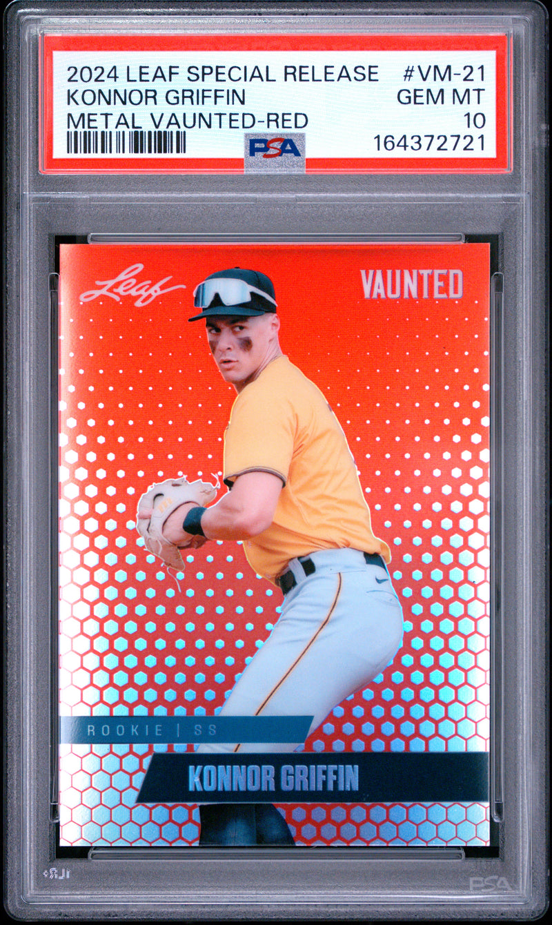 Konnor Griffin Rookie Card 2024 Leaf Vaunted Metal #VM-21 Red SP The #1 of 2, PSA 10, Pittsburgh Baseball