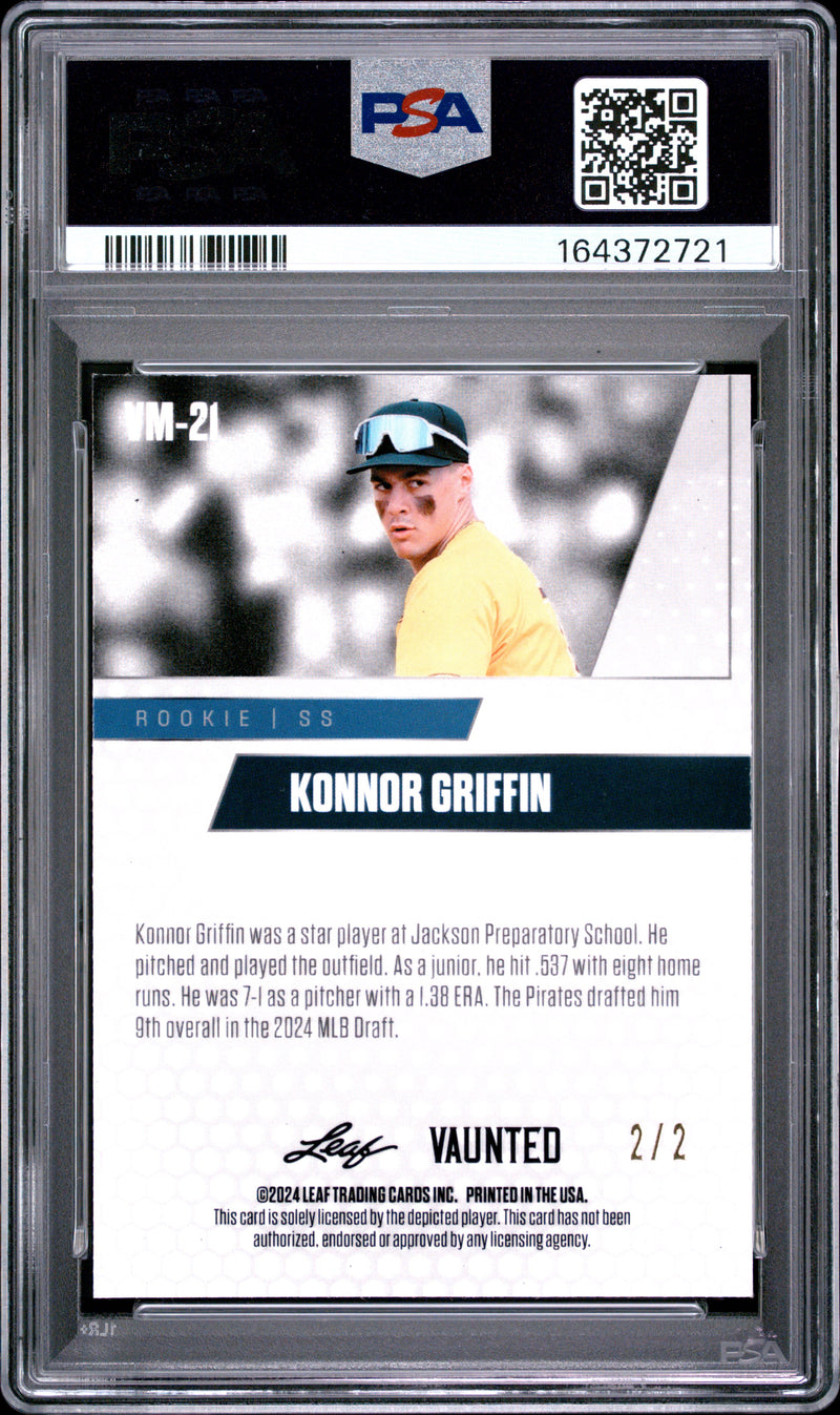 Konnor Griffin Rookie Card 2024 Leaf Vaunted Metal #VM-21 Red SP The #1 of 2, PSA 10, Pittsburgh Baseball