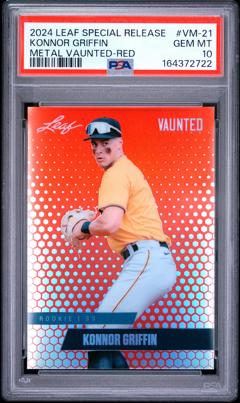 Konnor Griffin Rookie Card 2024 Leaf Vaunted Metal #VM-21 Red SP The #2 of 2, PSA 10, Pittsburgh Baseball