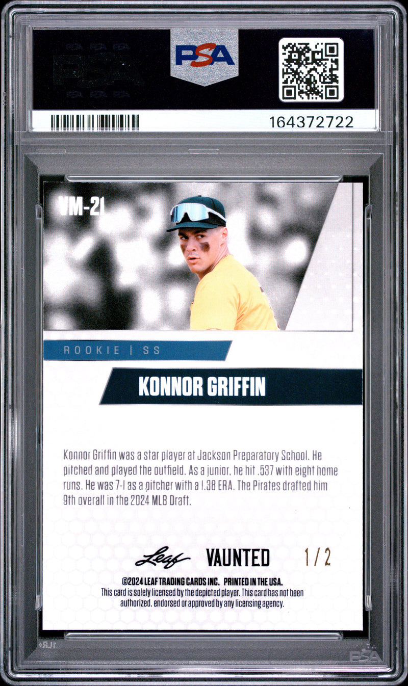 Konnor Griffin Rookie Card 2024 Leaf Vaunted Metal #VM-21 Red SP The #2 of 2, PSA 10, Pittsburgh Baseball