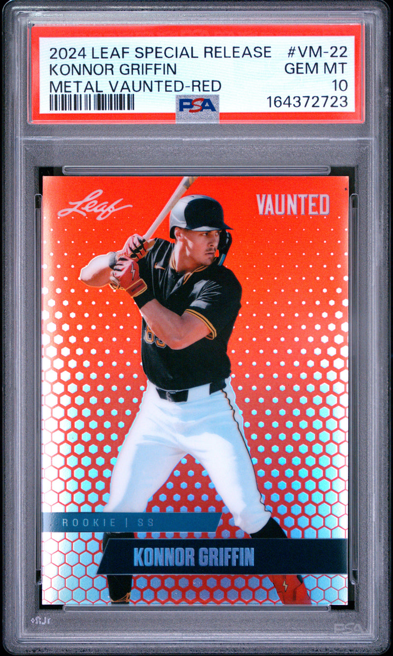 Konnor Griffin Rookie Card 2024 Leaf Vaunted Metal #VM-22 Red The #1 of 2, PSA 10, Pittsburgh Baseball