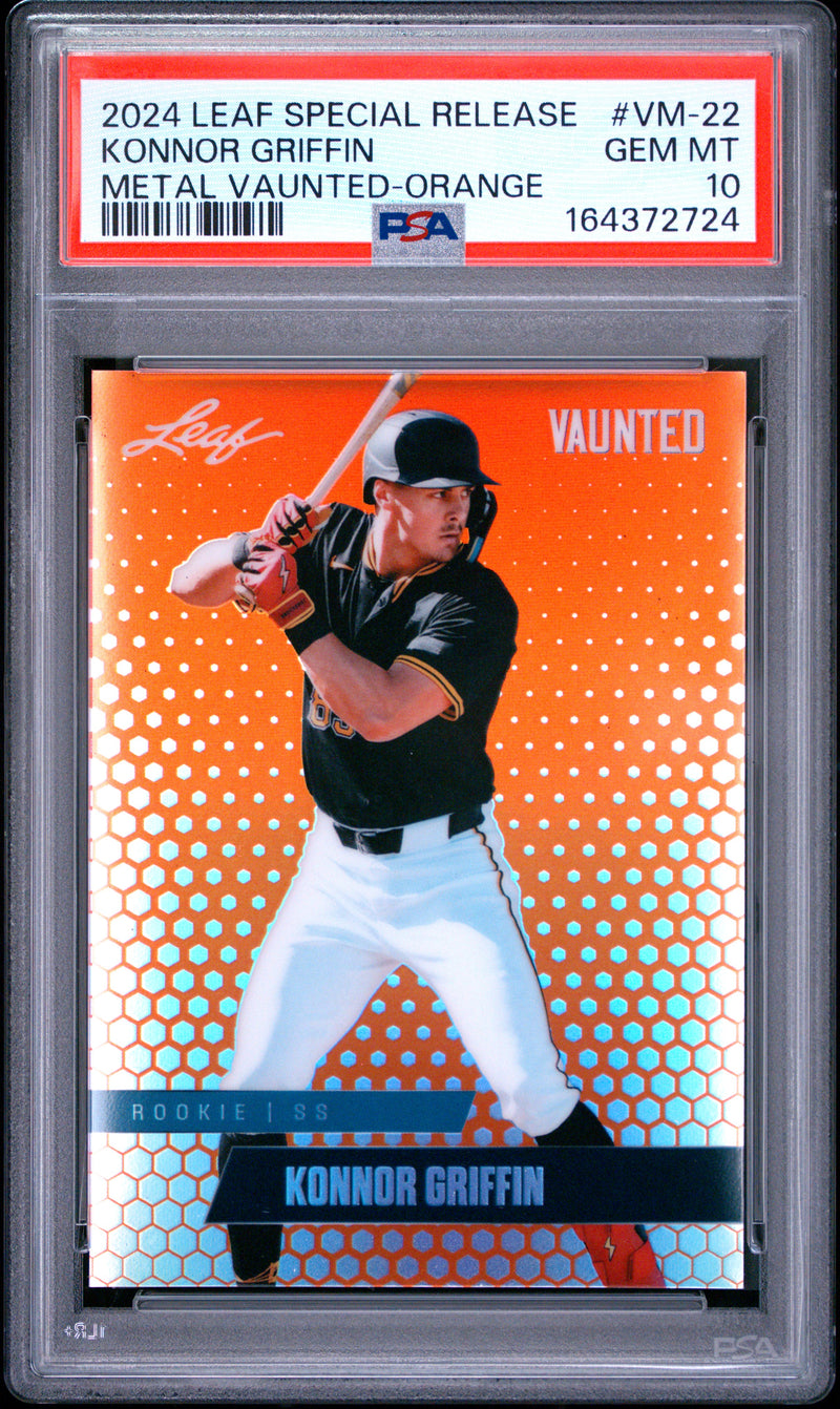 Konnor Griffin Rookie Card 2024 Leaf Vaunted Metal #VM-22 Orange The #1/3, PSA 10, Pittsburgh Baseball