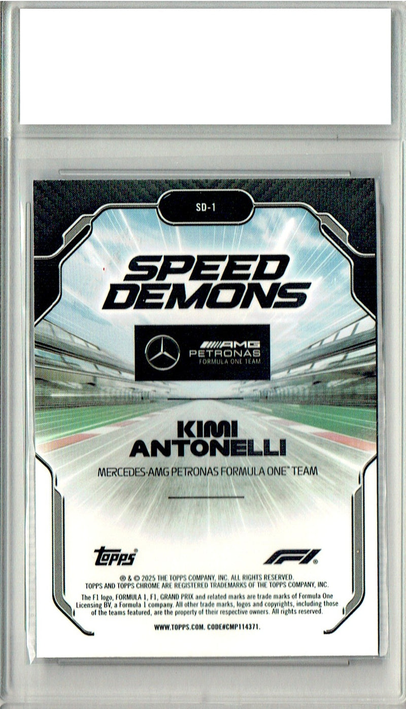 Kimi Antonelli Rookie Card 2025 Topps Chrome #SD-1 Speed Demons, PGI 10, Mercedes Racing