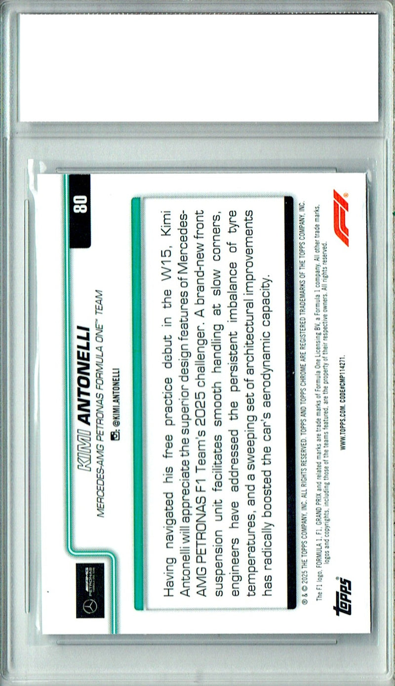 Kimi Antonelli Rookie Card 2025 Topps Chrome #80, PGI 10, Mercedes Racing