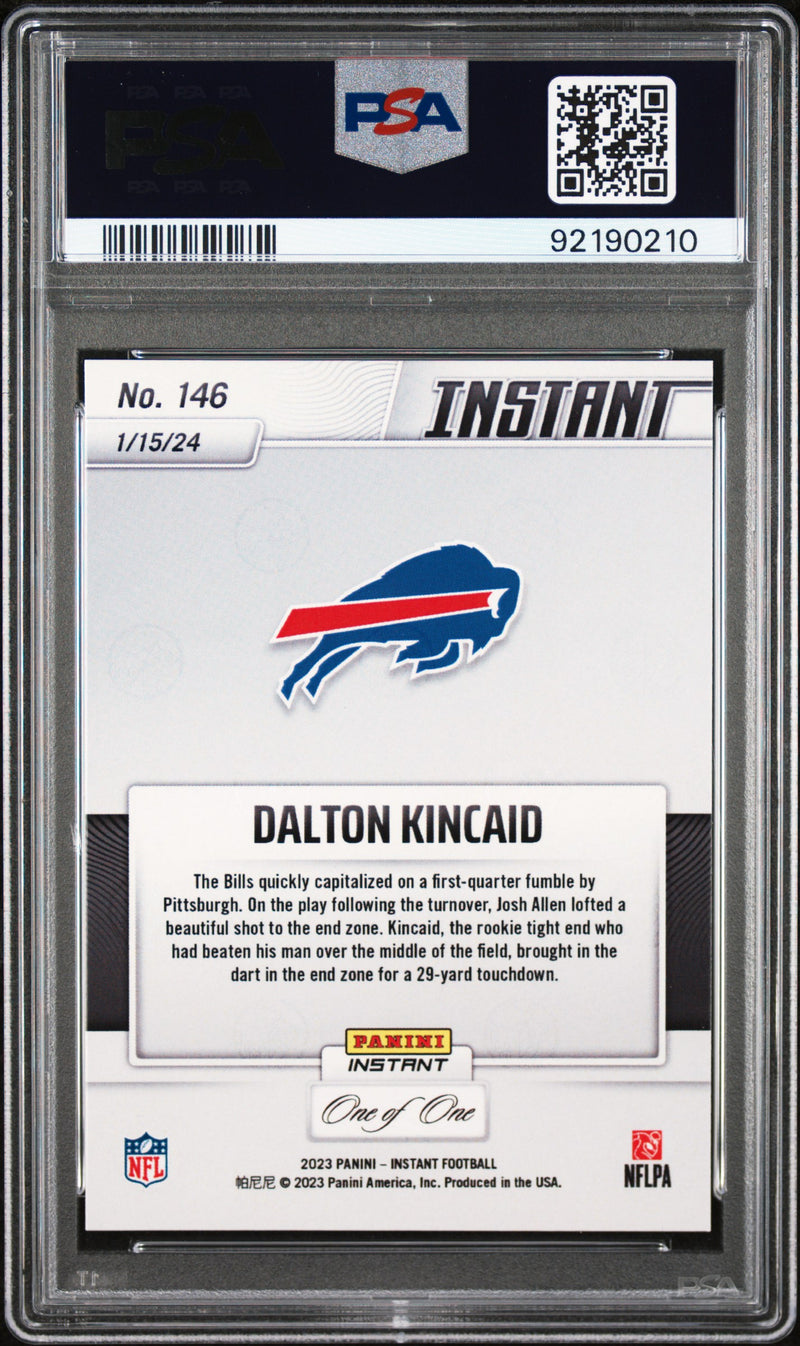PSA 10 Dalton Kincaid 2023 Panini Instant #146 Black True 1 of 1 Rookie Card Buffalo Bills