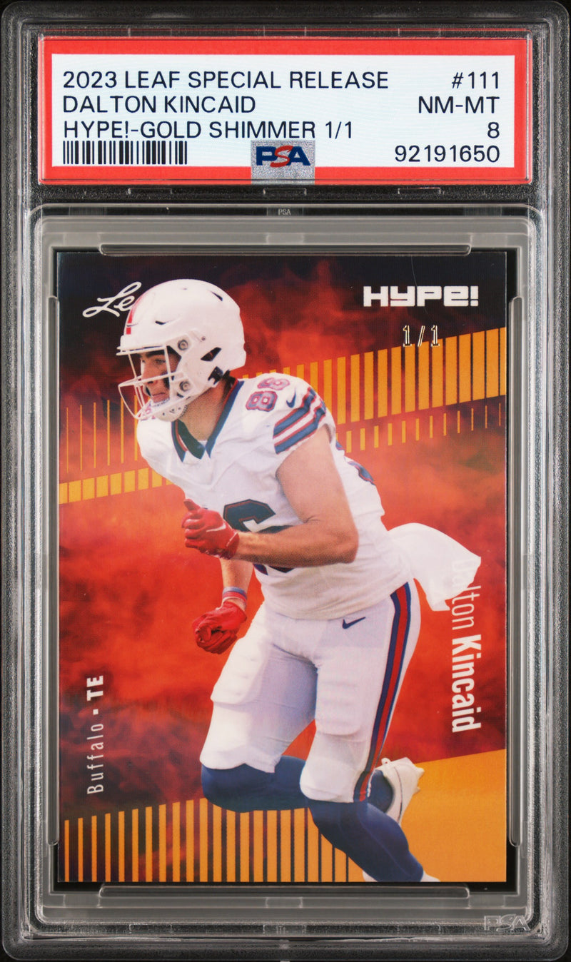 PSA 8 Dalton Kincaid 2023 Leaf HYPE #111 Gold Shimmer 1/1 Rookie Card Buffalo Bills