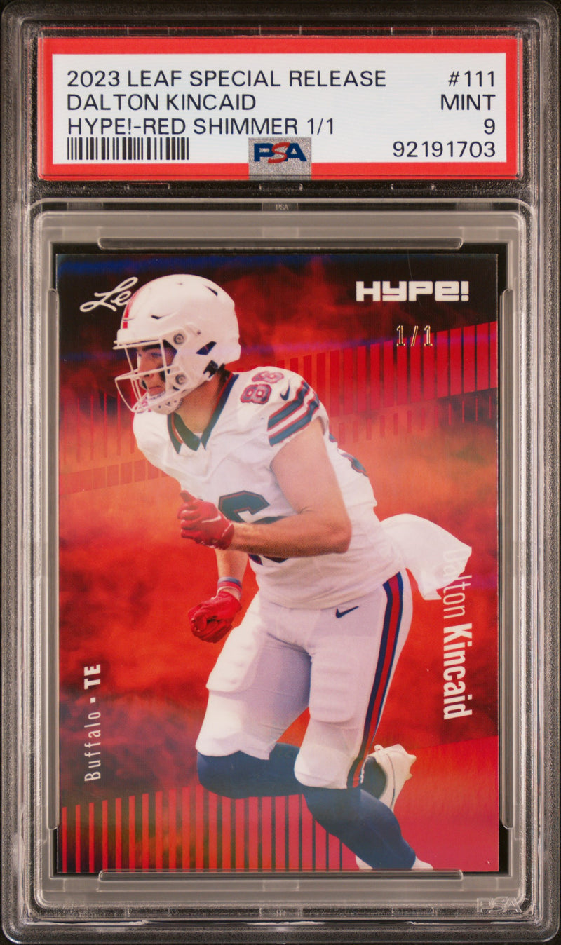 PSA 9 Dalton Kincaid 2023 Leaf HYPE #111 Red Shimmer 1/1 Rookie Card Buffalo Bills