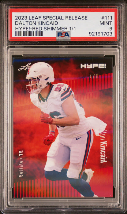 PSA 9 Dalton Kincaid 2023 Leaf Hype! #111 Red Shimmer 1/1 Rookie Card